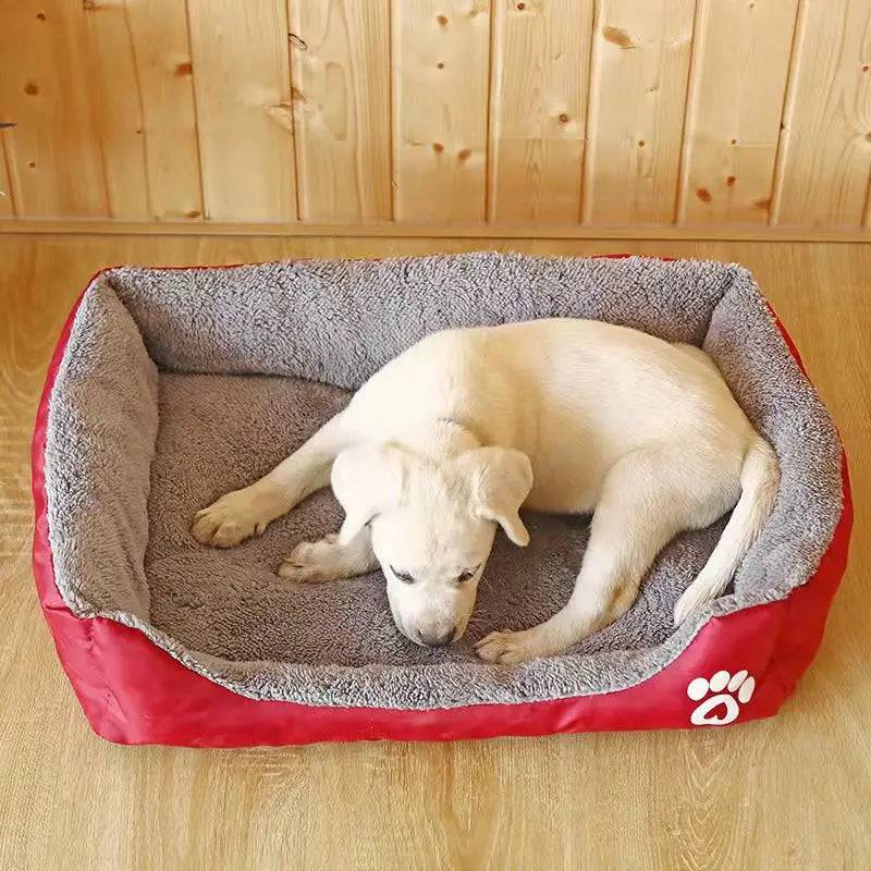 Large Pawciara dog and cat bed in warm square shape, with cozy candy-colored interior for small to large pets, including dogs and cats.