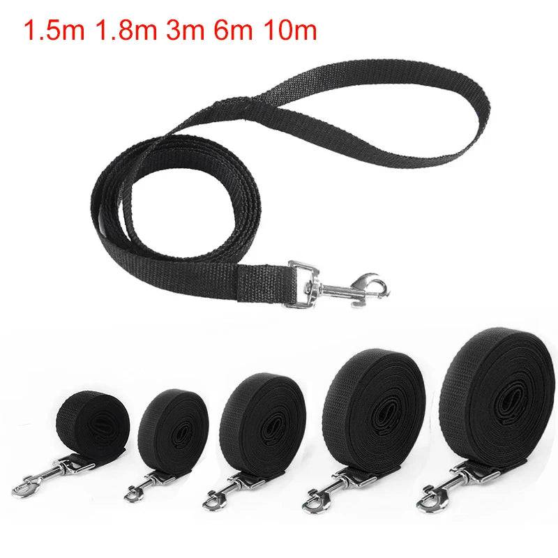 Black Pawciara long nylon dog training leash, 6 meters, durable and strong for outdoor walking and training small or large dogs.