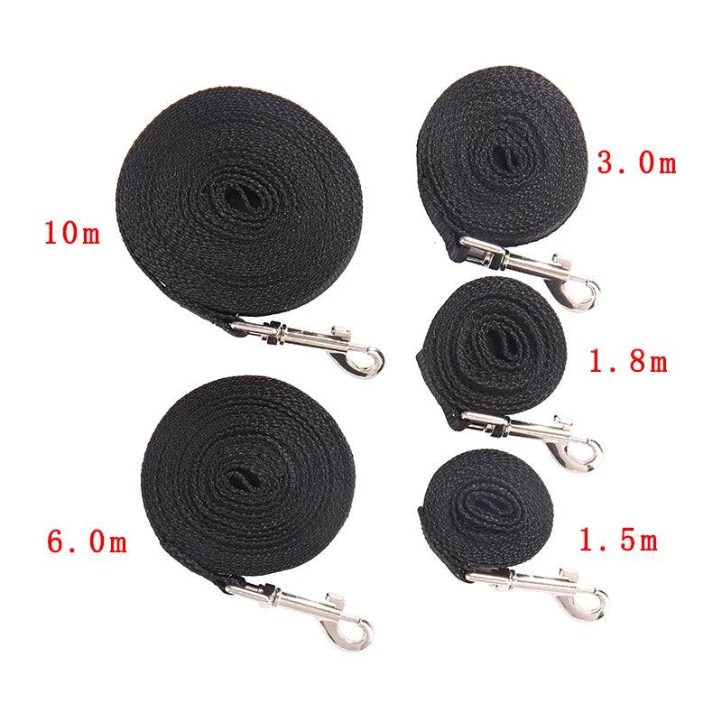 Black Pawciara long nylon dog training leash, 6 meters, strong and durable for small and large dogs, outdoor walking and training.