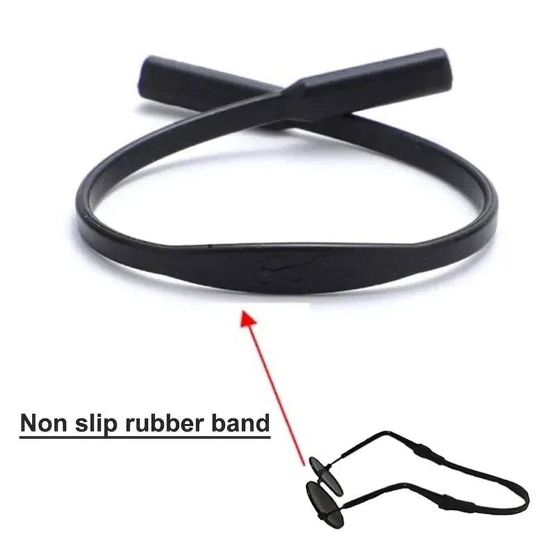 Black silicone anti-slip pet glasses strap lanyard from Pawciara, ideal for small dogs and cats, keeps glasses secure.