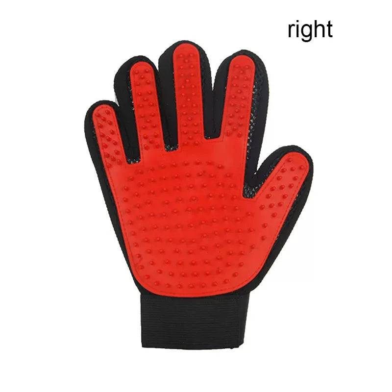 Black Pawciara pet grooming glove with deshedding and massage features, suitable for dogs and cats, shown in close-up.