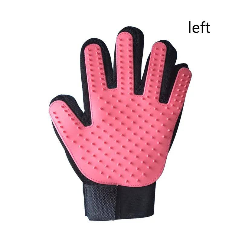 Black Pawciara pet grooming glove for dogs and cats, featuring deshedding, massage, and hair removal bristles for easy cleaning.