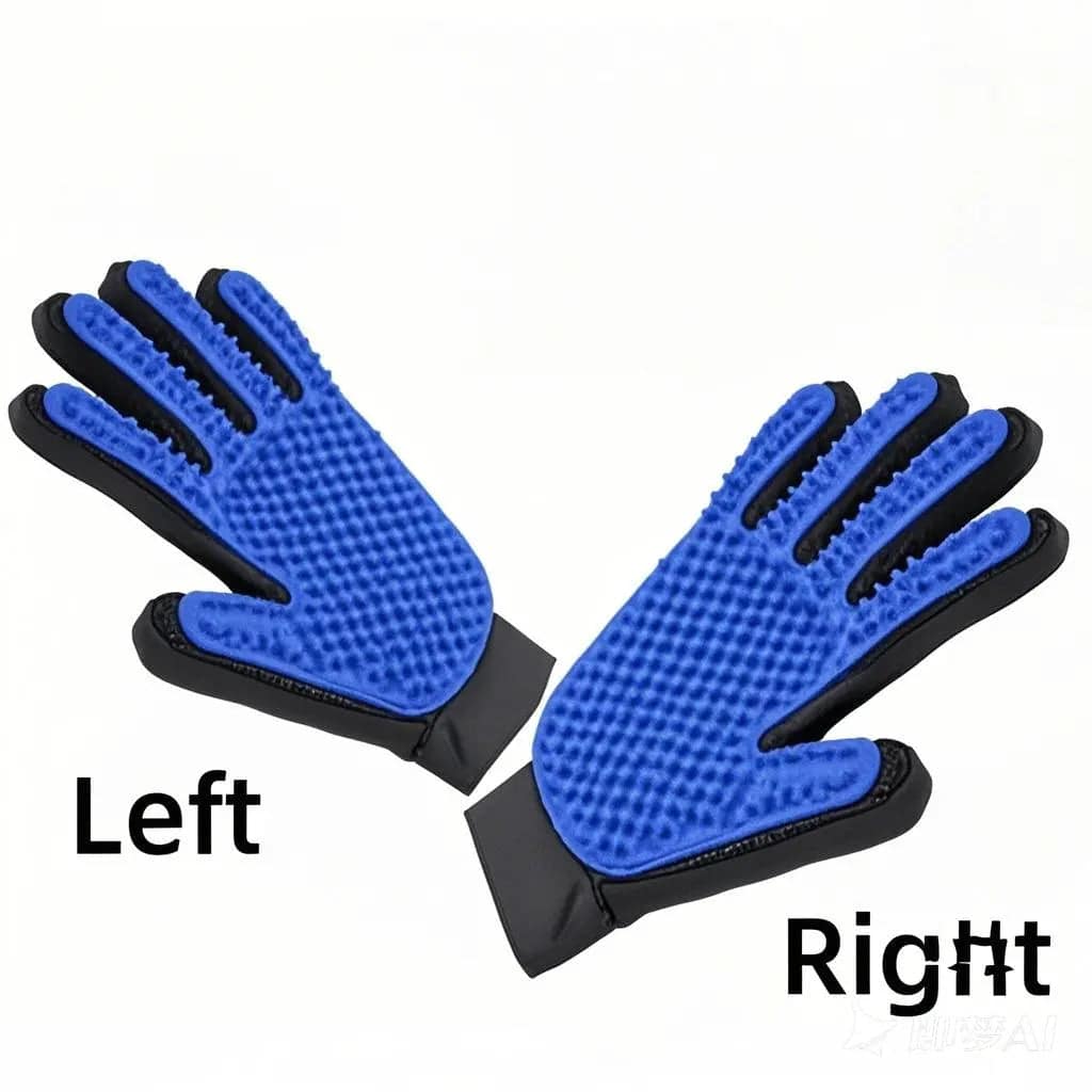 Black Pawciara pet grooming glove with deshedding bristles for dogs and cats, used for hair removal and gentle massage.