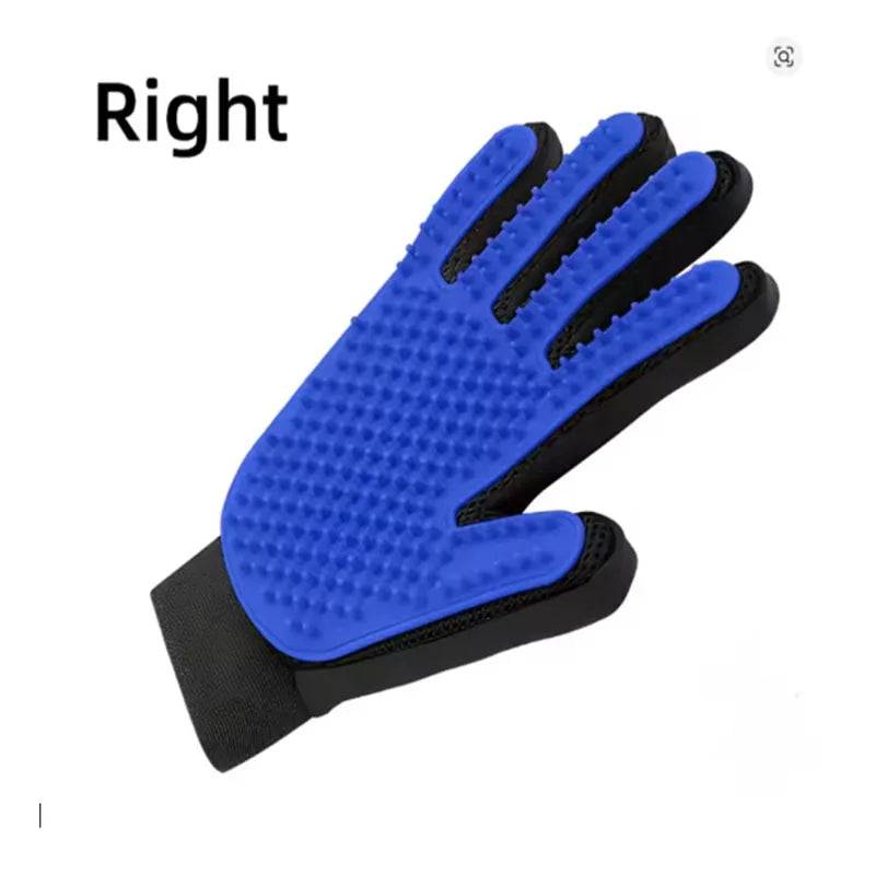 Black Pawciara pet grooming glove for dogs and cats, featuring deshedding, massage, and hair removal for easy cleaning.