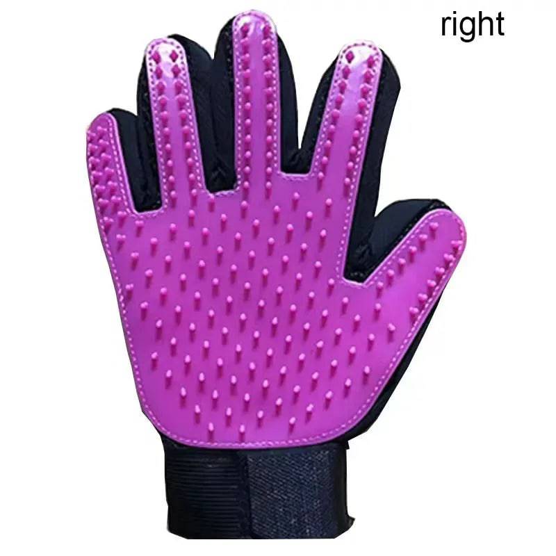 Black Pawciara pet grooming glove for deshedding and massage, suitable for dogs and cats, with textured surface for hair removal.