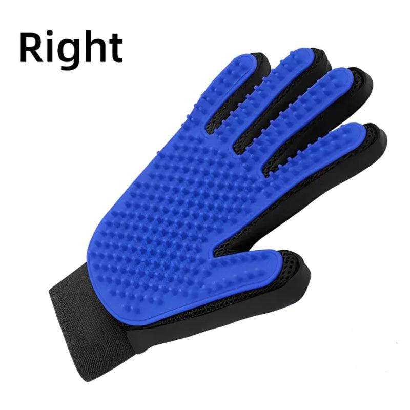 Black Pawciara pet hair glove comb for dogs and cats, shows a grooming glove with deshedding and massage bristles for pet grooming.