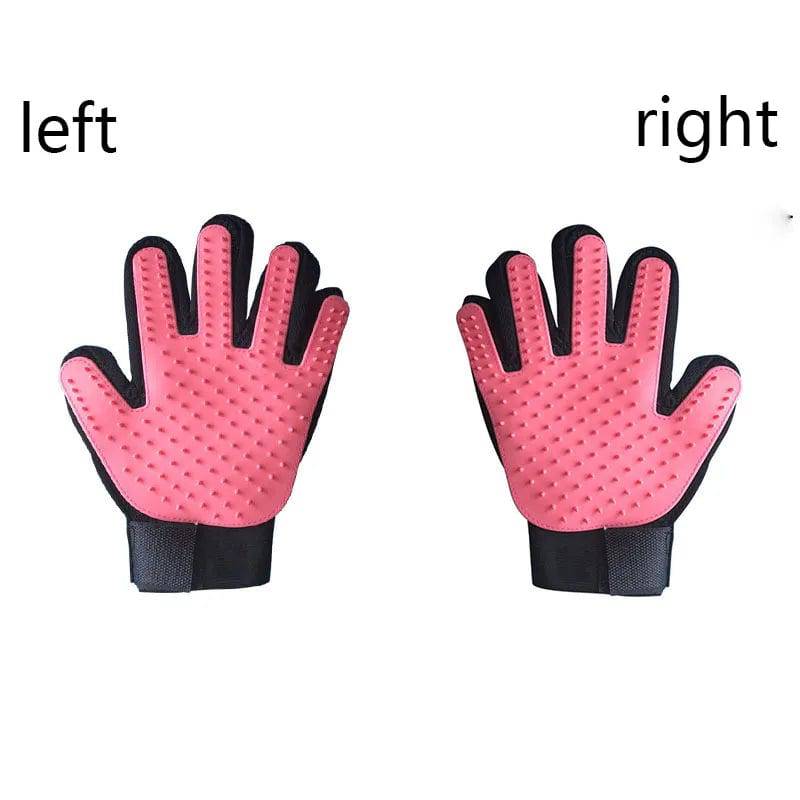 Black Pawciara pet hair glove comb for dogs and cats, featuring a grooming, deshedding, and massage brush for easy pet cleaning.