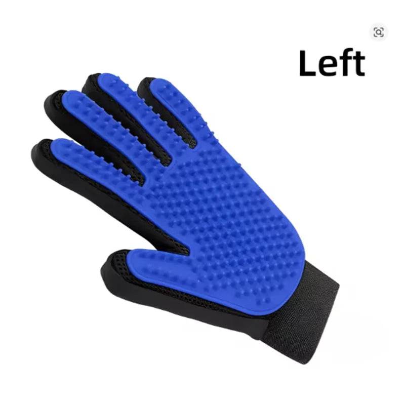 Black Pawciara pet hair glove comb for grooming dogs and cats, featuring deshedding and massage brush for easy cleaning.