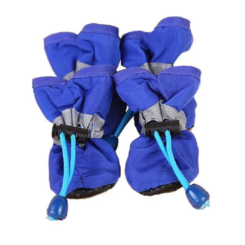Pawciara waterproof anti-slip dog boots in black, 4-piece set, designed for small dogs and pets, with durable rain-resistant footwear.