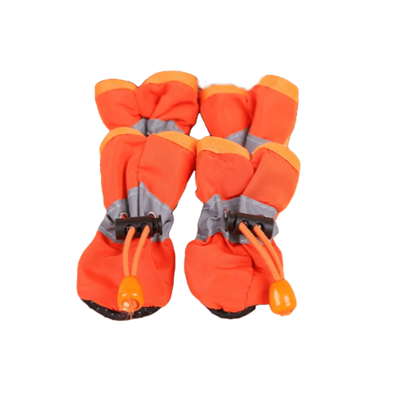 Black waterproof anti-slip dog boots by Pawciara, four-piece set, small size, designed for pets’ protection and grip in wet conditions.