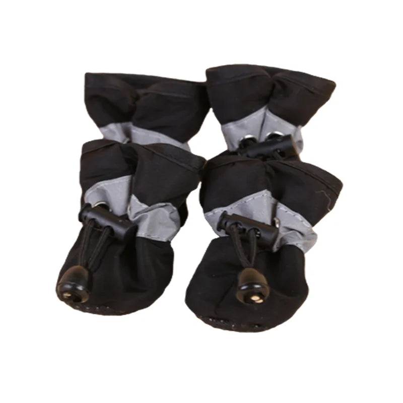 Pawciara waterproof anti-slip dog boots in black, four-piece set, designed for small pets with durable rain footwear and paw protection