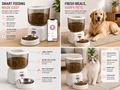 Pawciara automatic pet feeder with digital control, dispensing smart food into a bowl for cats or small dogs.