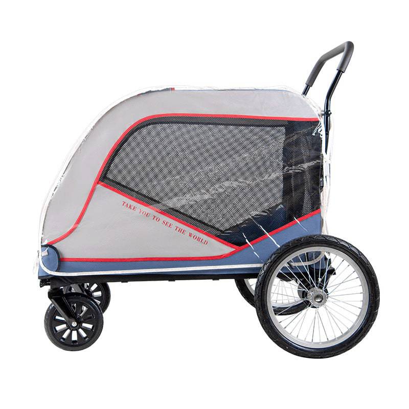 Pawciara universal pet stroller rain cover protecting a dog stroller from rain and weather elements.