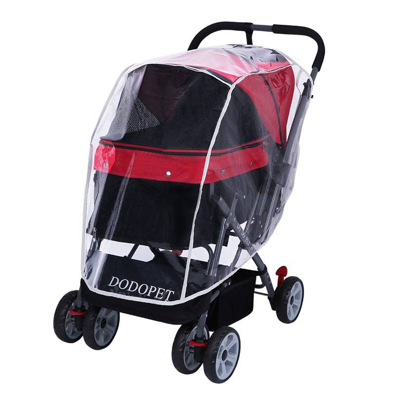 Pawciara Universal Pet Stroller Rain Cover protecting a dog stroller from rain, weatherproof and warm for outdoor walks
