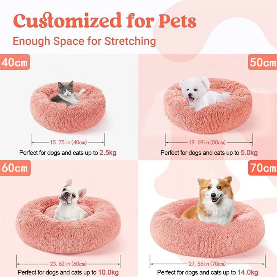 Gray Pawciara soft plush donut pet bed for small and medium dogs and cats, washable, warm faux fur, round and comfortable.