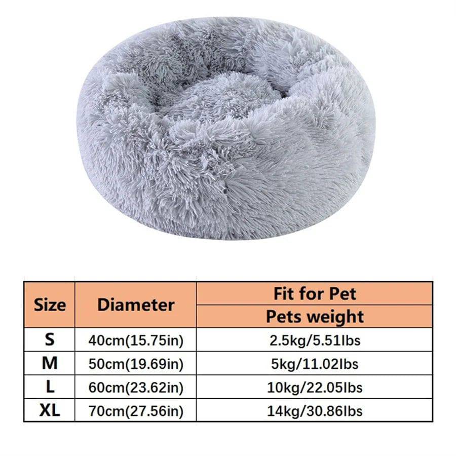 Gray Pawciara soft plush donut pet bed with faux fur, washable round bed for small and medium dogs and cats.