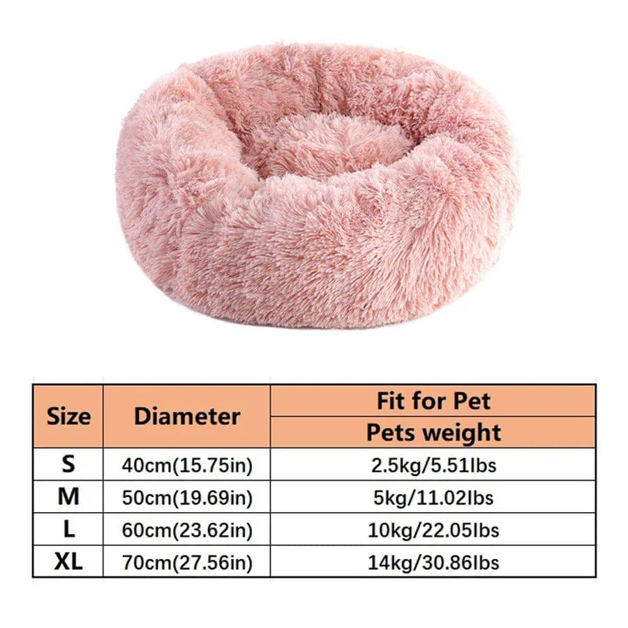 Gray Pawciara plush donut pet bed for small to medium dogs and cats, soft, washable, round, warm faux fur comfort.