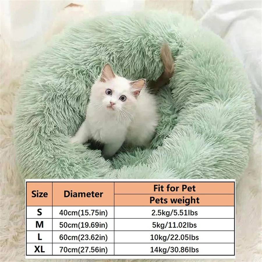Gray Pawciara plush donut pet bed for small to medium dogs and cats, washable, soft, warm faux fur, round shape, comfortable sleep area.