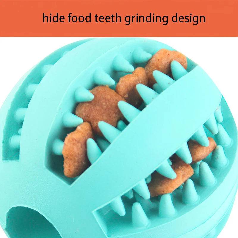 Set of five Pawciara natural rubber dog chew balls, 5cm diameter, interactive dental toy for cleaning teeth and training pets.