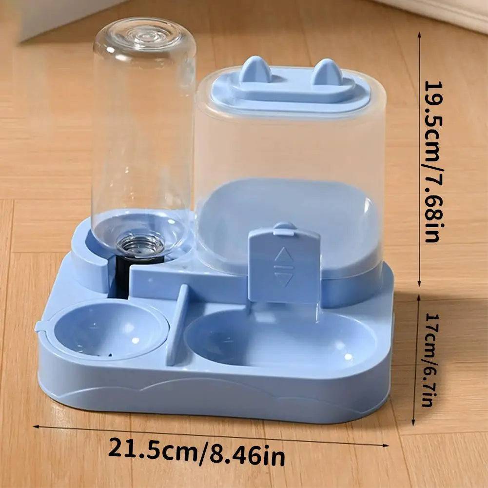 Light green Pawciara dual pet feeder and water bowl, all-in-one automatic dispenser with large capacity for food and water.