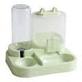 Light green Pawciara pet feeder with dual food and water bowls, automatic dispenser, large capacity, and food storage for pets.