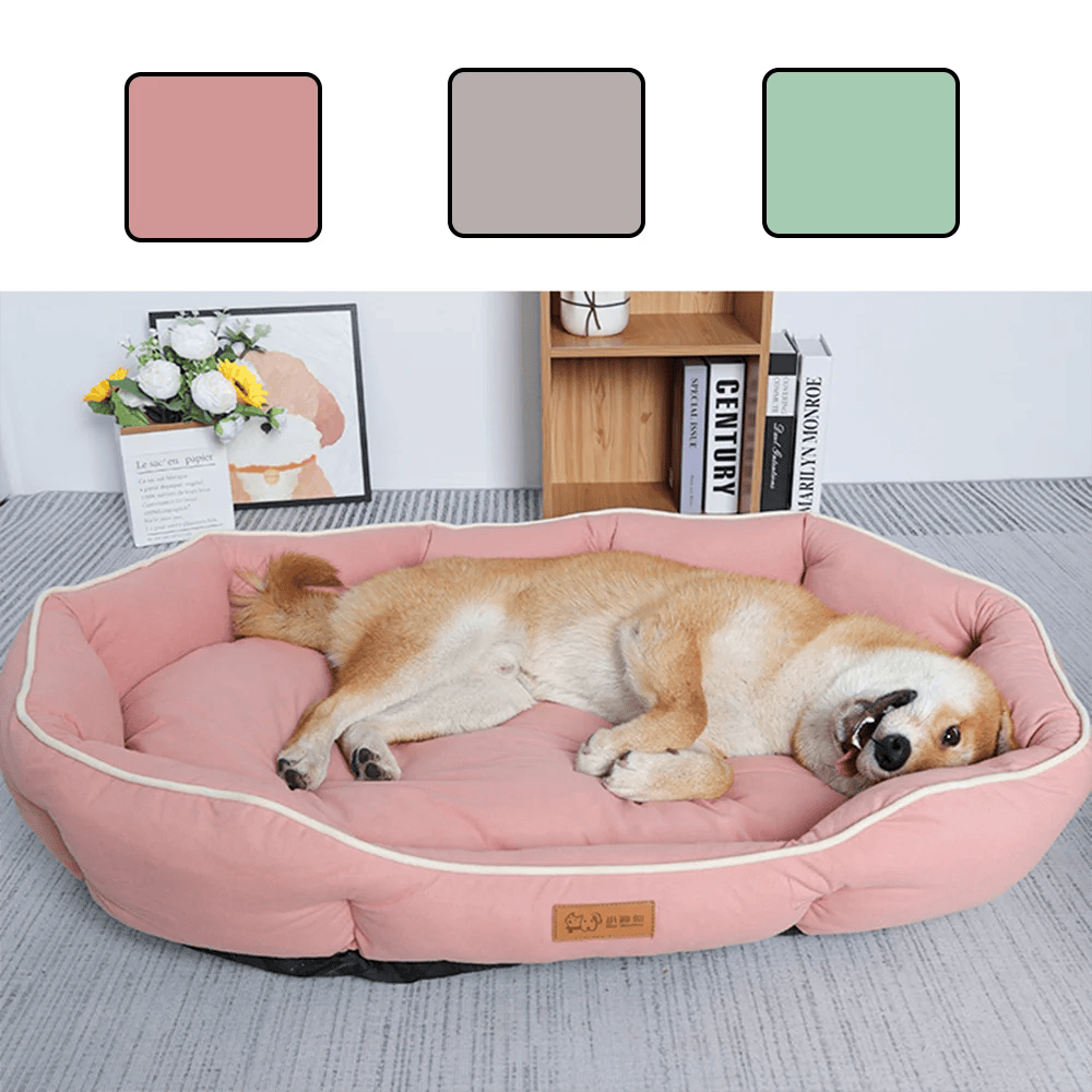 Large Plush Pet Sofa Bed by Pawciara, orange and gray, cozy sleeping area for dogs and cats, warm and spacious pet cushion