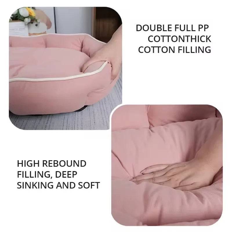 Large plush Pet Sofa Bed by Pawciara in orange and gray, cozy sleeping area perfect for dogs and cats.