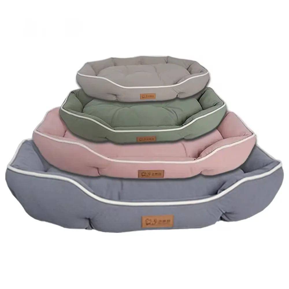 Large Pawciara plush pet sofa bed in orange and gray, cozy sleeping space for dogs and cats, winter warm and comfortable.