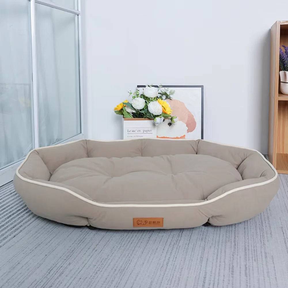 Large Pawciara plush pet sofa bed in orange and gray, cozy sleeping space for dogs and cats, winter warm and comfortable.
