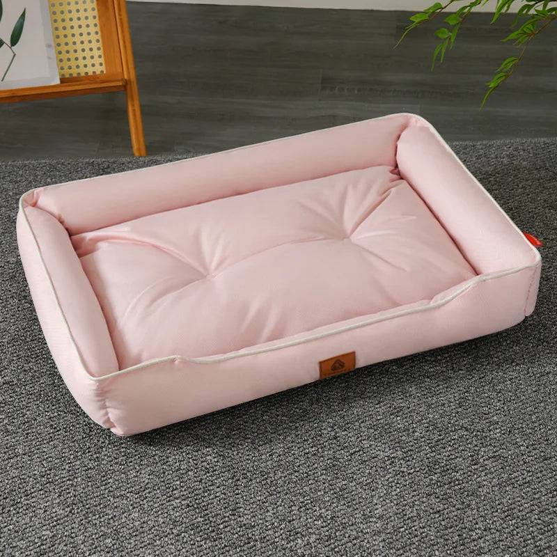 Large Plush Pawciara pet sofa bed in orange and gray, warm and comfortable for dogs and cats, ideal for winter relaxation