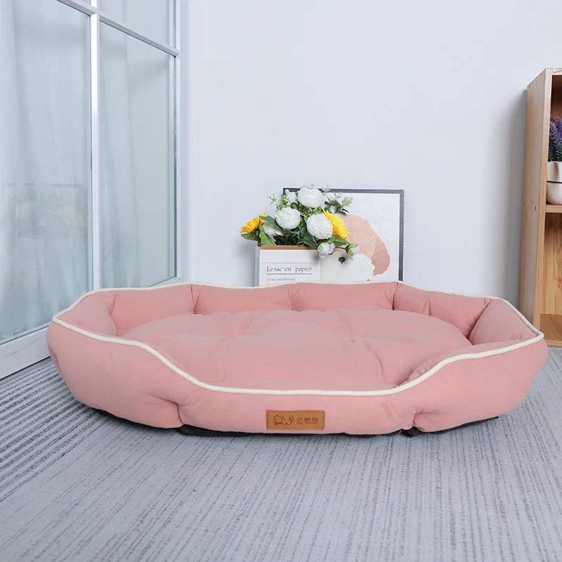 Large Pawciara plush pet sofa bed in orange and gray, cozy and warm for dogs and cats, spacious sleeping mat for winter comfort