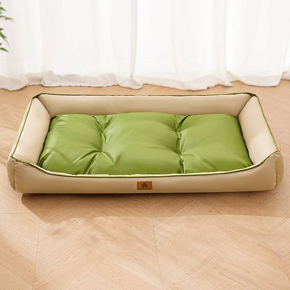 Large Plush Pet Sofa Bed by Pawciara, orange and gray, cozy sleeping cushion for dogs and cats, winter warm and comfortable.