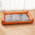Large Plush Pawciara Pet Sofa Bed in orange and gray, cozy and warm for dogs and cats, with spacious sleeping area and soft cushion.