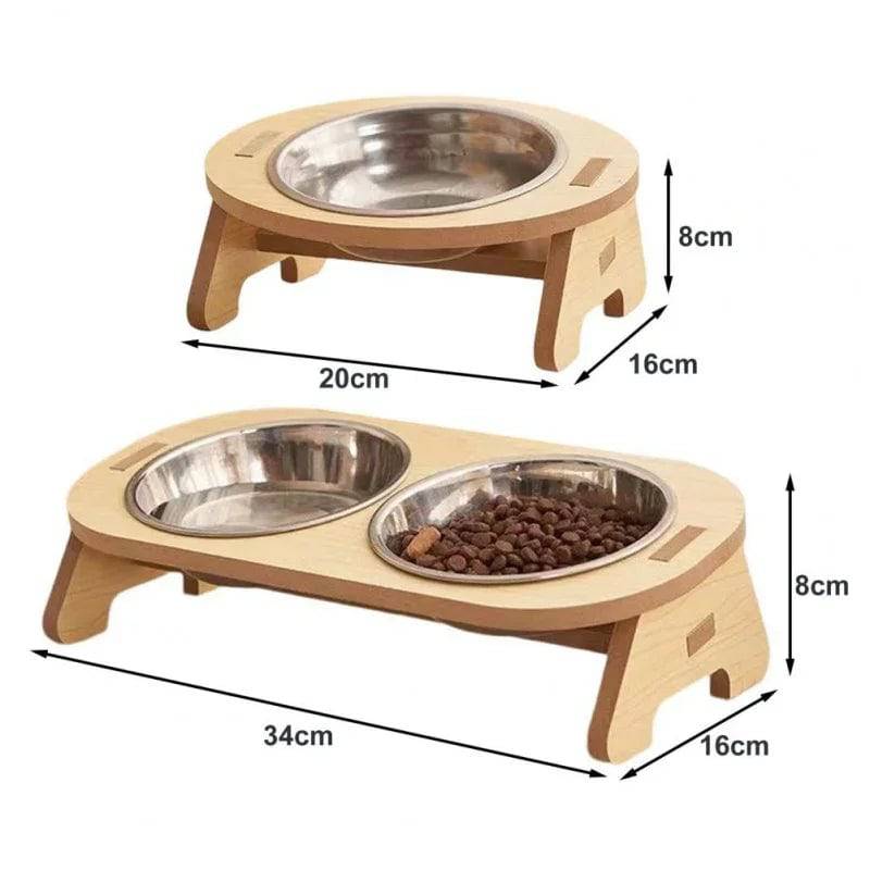 Pawciara double pet food and water bowl stand with anti-tip design, suitable for cats and dogs, made of durable materials.