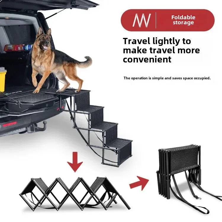 Pawciara foldable pet ramp with smooth surface, portable steel frame, designed for easy access for dogs and cats outdoors or in vehicles.