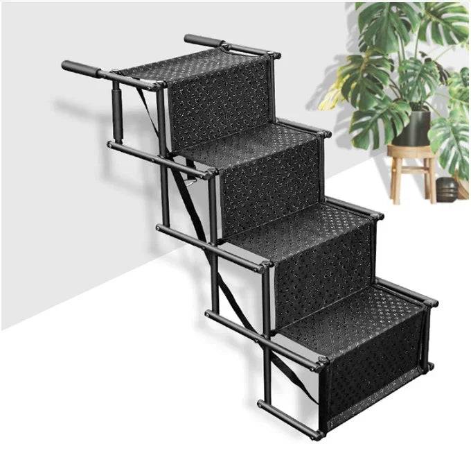 Foldable Pawciara pet ramp with smooth surface, steel pipe construction, used as a portable outdoor dog ladder for easy access.