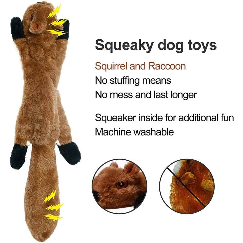 Pawciara squirrel plush dog toy with squeakers, 45cm, durable, no stuffing, suitable for outdoor play, realistic animal design.