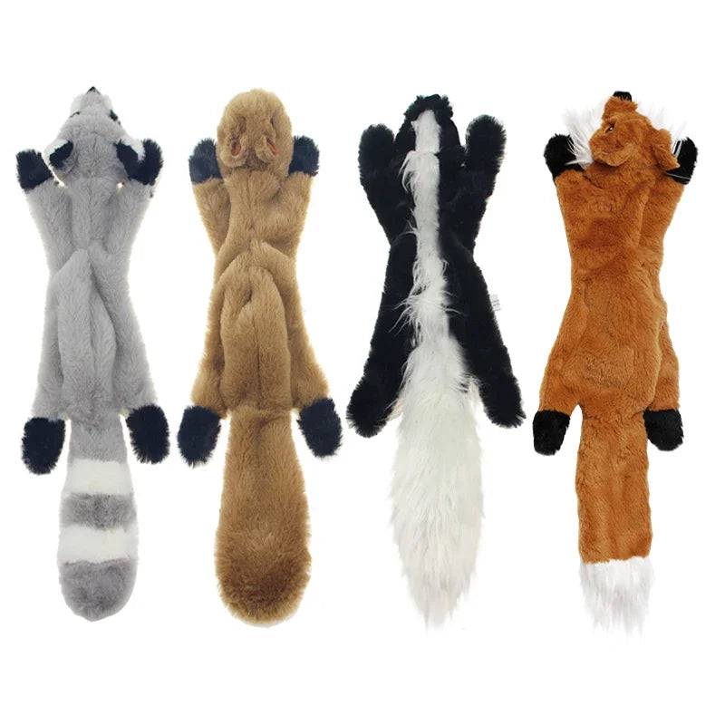 Pawciara squirrel plush dog toy with squeakers, 45cm, durable crinkle fabric, no stuffing, perfect for dogs to chew and play.