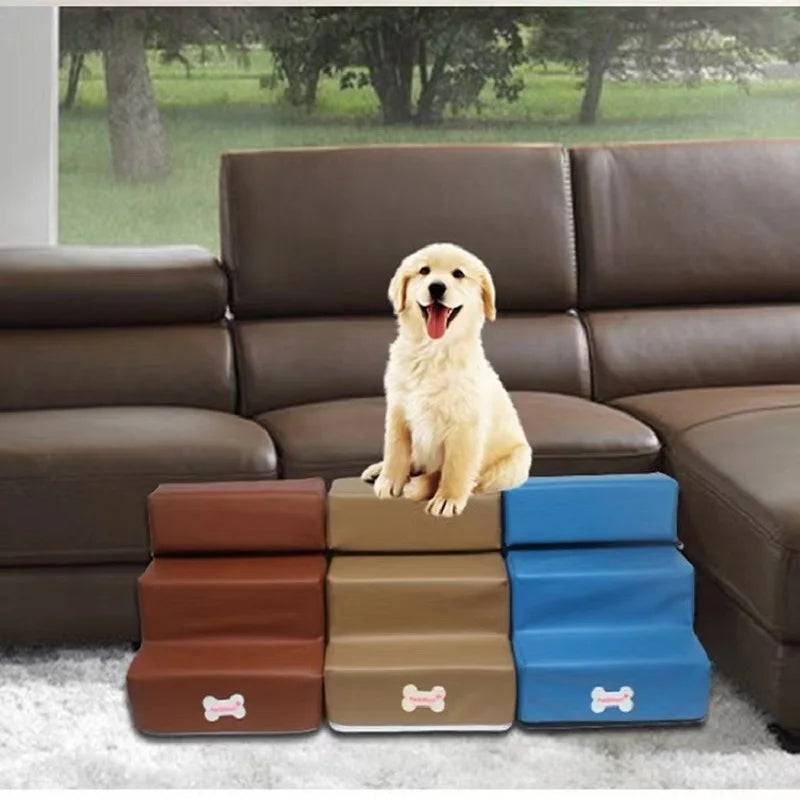 Pawciara 3-step pet stairs for small dogs and cats, with anti-slip surfaces and removable design, ideal for easy access.