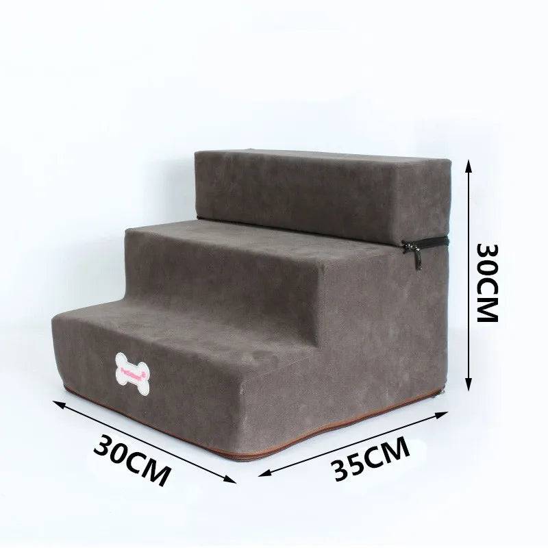 Pawciara 3-step pet stairs for small dogs and cats with anti-slip surface and removable design, suitable for pet beds and furniture.