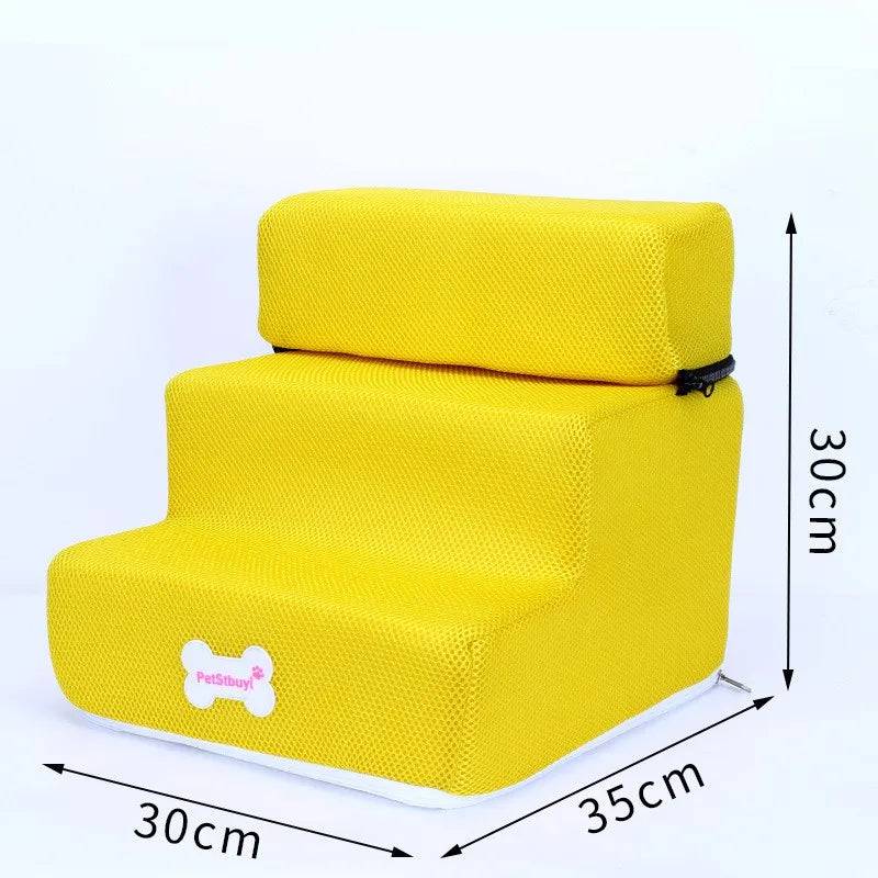 Pawciara 3-step pet stairs for small dogs and cats, with anti-slip surface and removable design, ideal for raised beds and furniture.