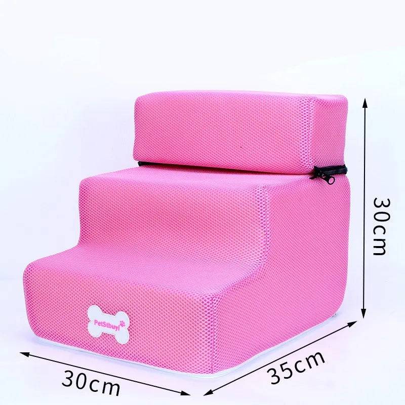Pawciara 3-step pet stairs for small dogs and cats, featuring anti-slip surfaces and removable design for easy use and safety.