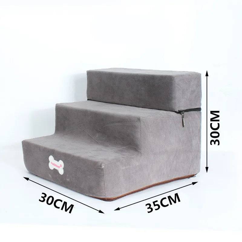 Pawciara 3-step pet stairs for small dogs and cats, with anti-slip surfaces, removable design, and three floors for easy access.