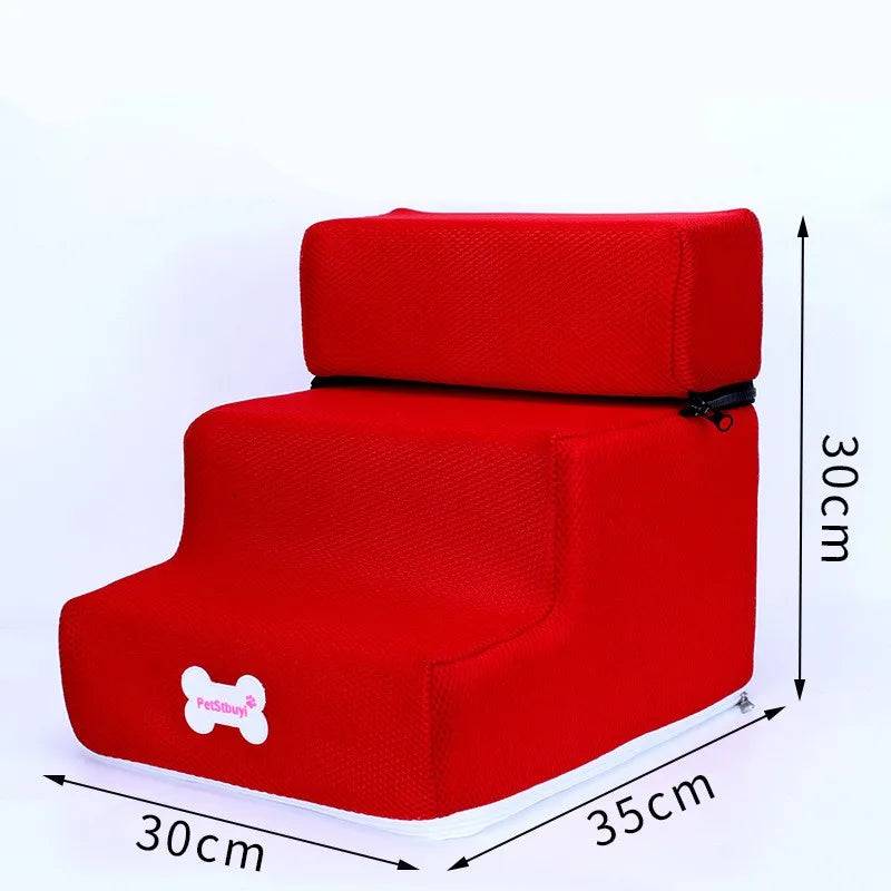 Pawciara 3-step pet stairs for small dogs and cats, with anti-slip surface and removable design, suitable for pet beds and furniture.