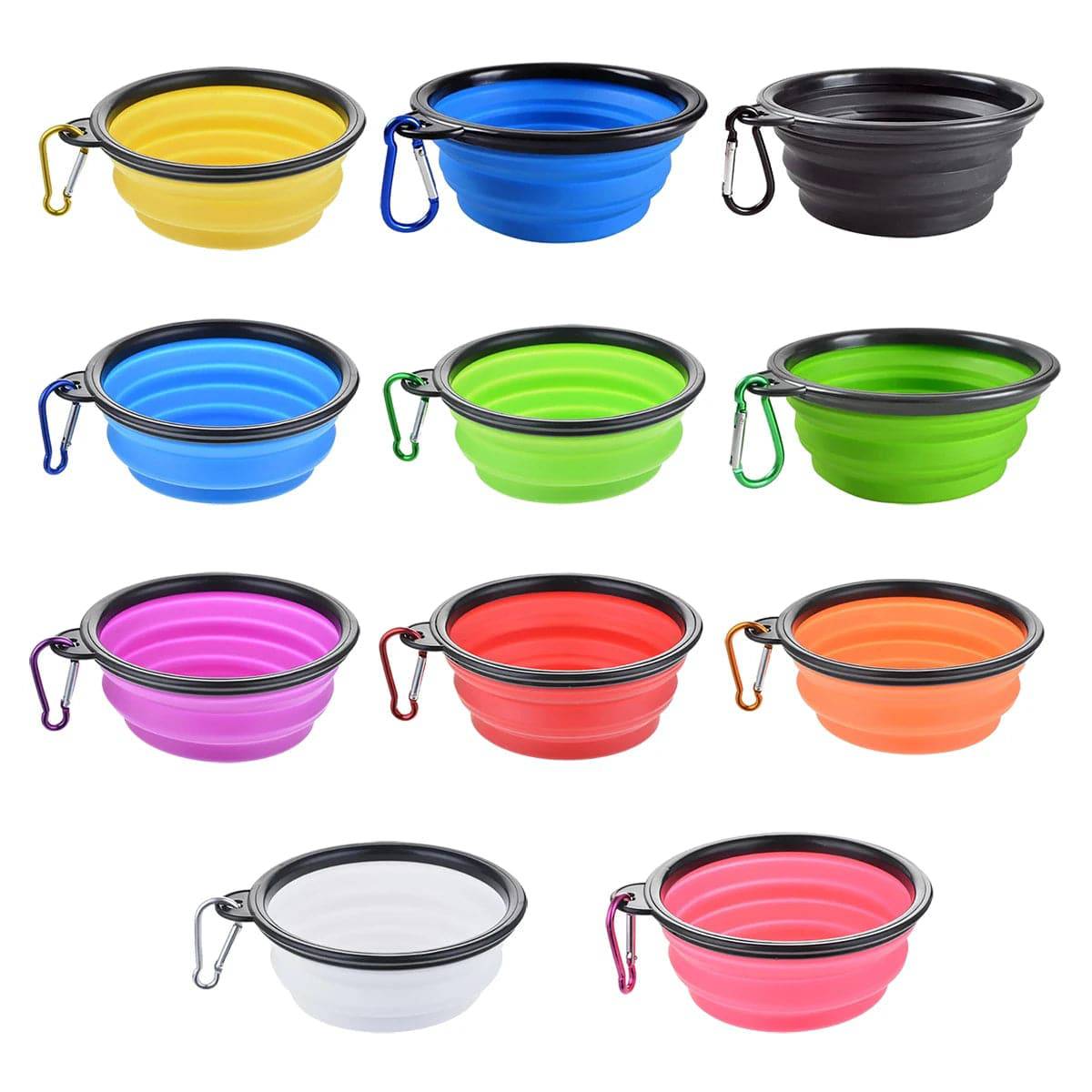 Pawciara white collapsible silicone pet bowl with carabiner, 350ml capacity, ideal for dog food and water during outdoor travel.