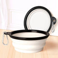 Pawciara white collapsible silicone pet bowl for dogs, portable food and water dish with carabiner for outdoor travel and camping.