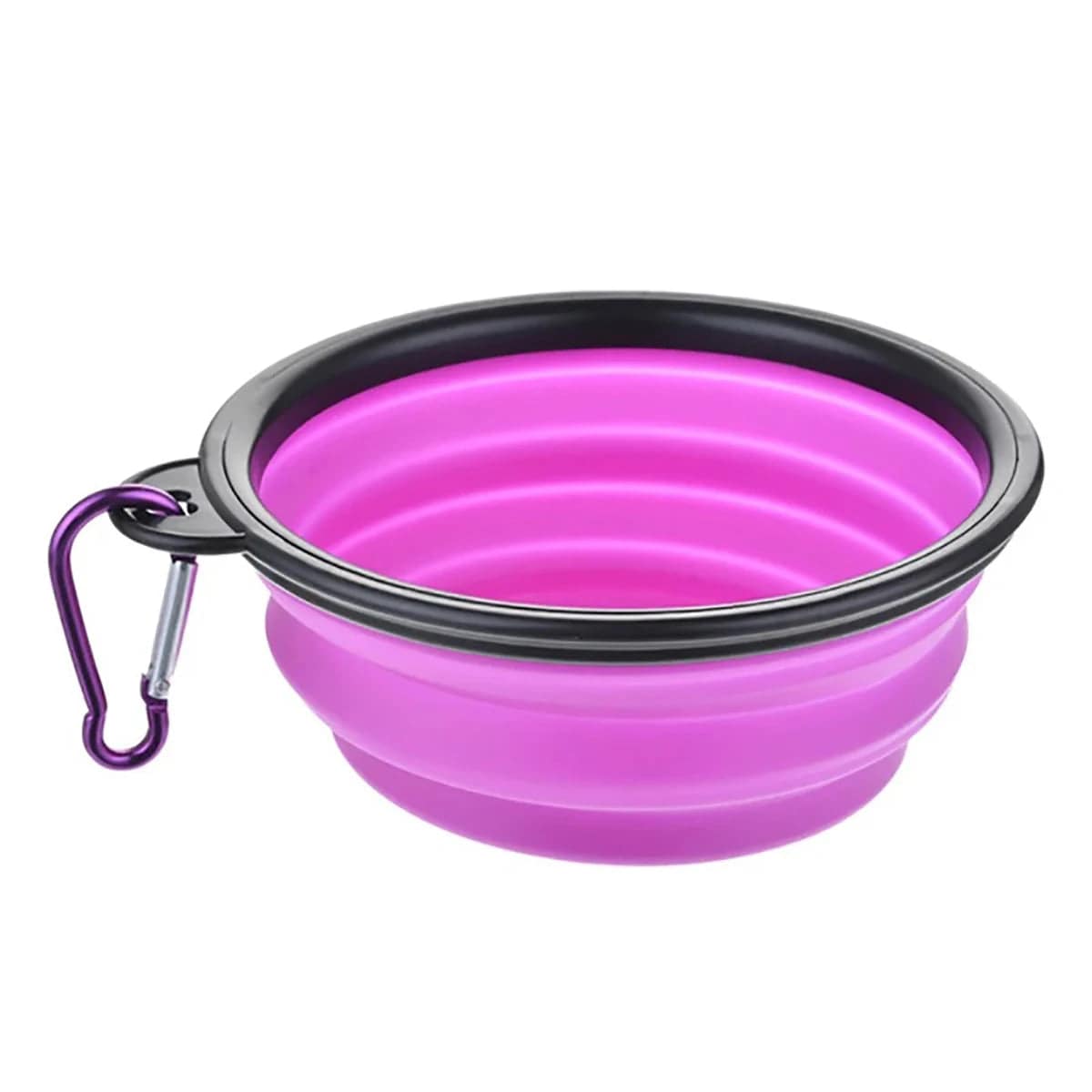 White Pawciara collapsible silicone pet bowl for dogs, portable food and water dish with carabiner for outdoor camping and travel.