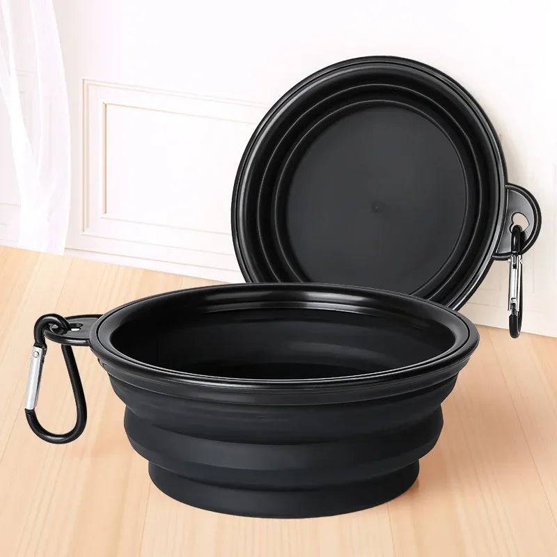 Pawciara collapsible silicone pet bowl for food and water, outdoor camping, with carabiner, portable and foldable for pets.