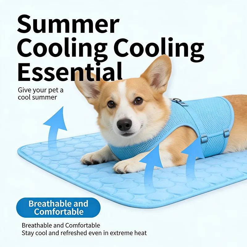 Gray waterproof Pawciara cooling pet mat for dogs and cats, self-cooling, anti-slip, washable dog bed and sofa cushion.