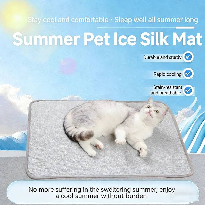 Gray Pawciara cooling pet mat for dogs and cats, waterproof, self-cooling, washable, anti-slip pet bed and sofa cushion.